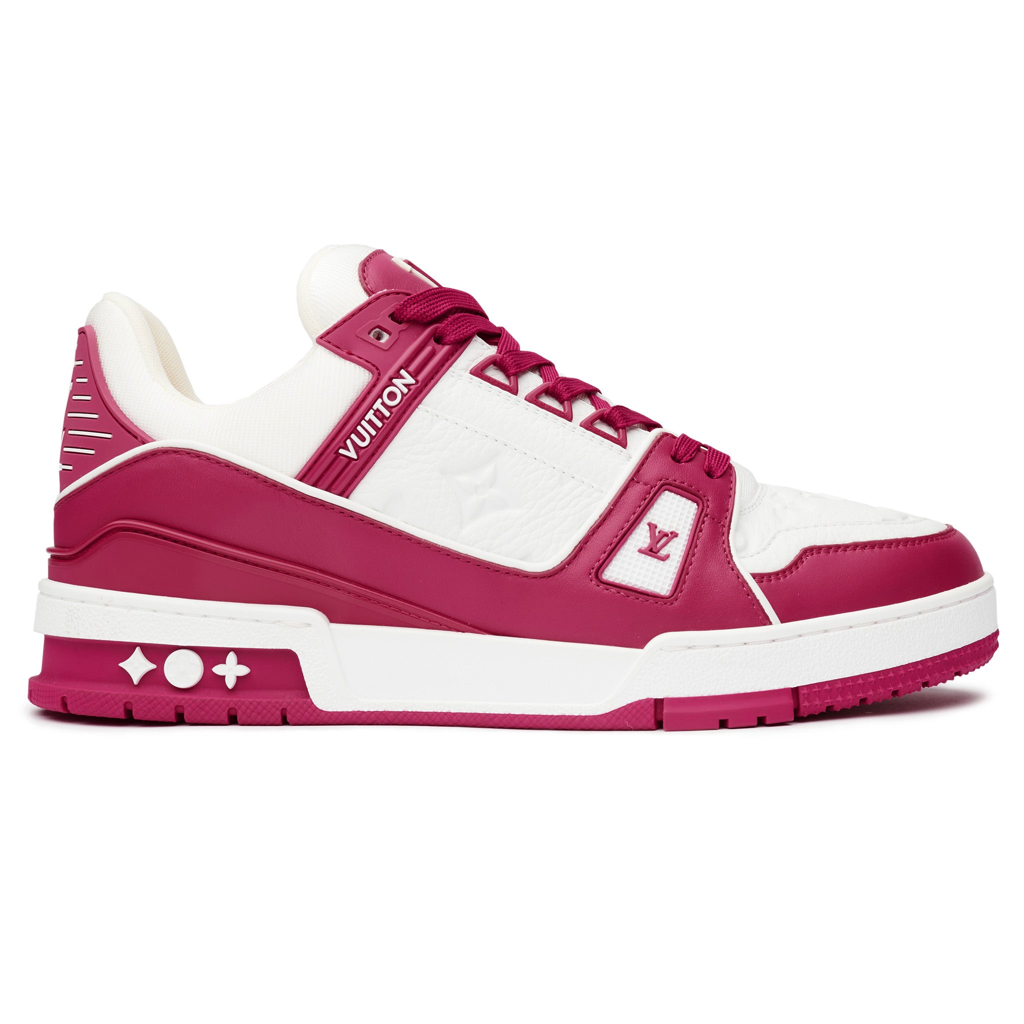 Side View of Louis Vuitton LV Trainer Fuchsia Sneaker 1AA6WH
